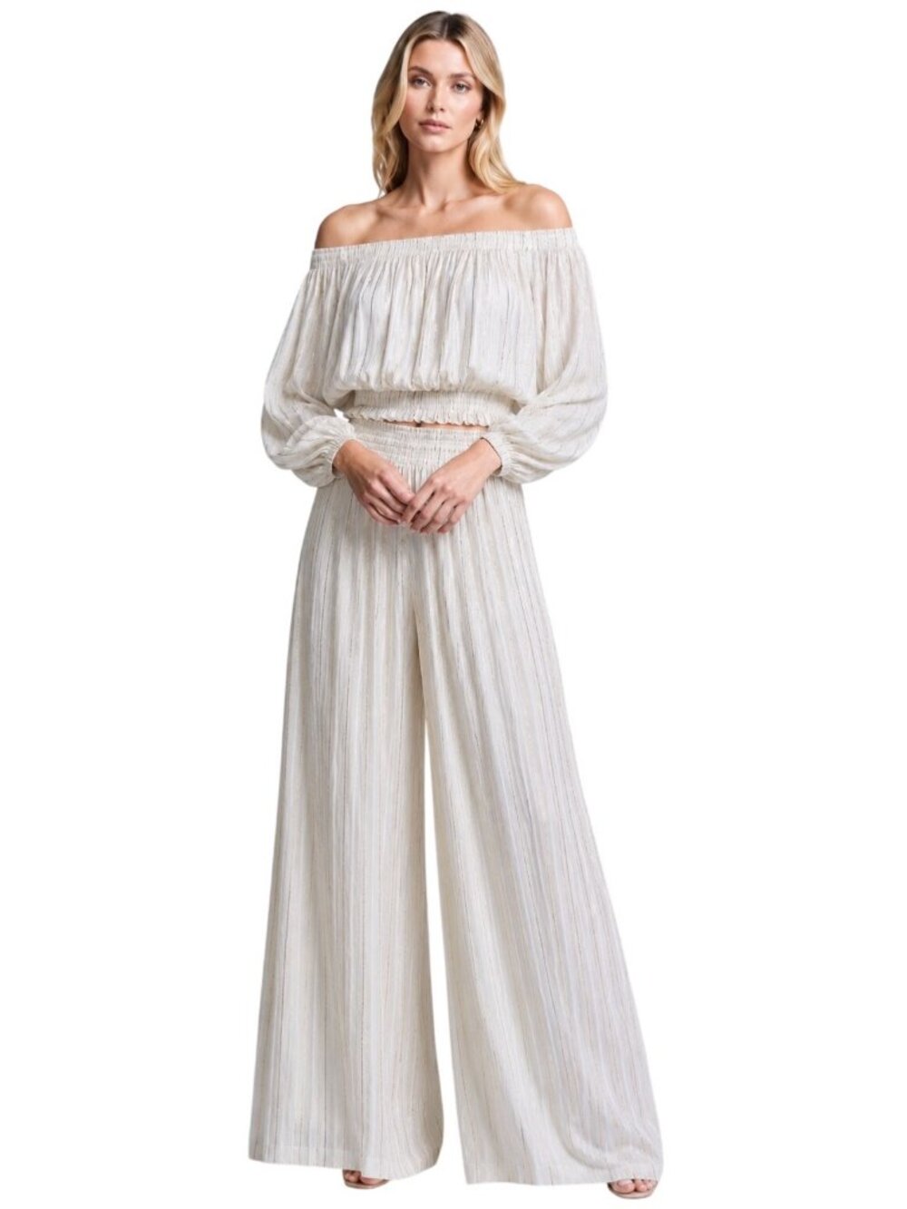 L’AGENCE Nikita Wide Leg Silver and Gold Pinstripe Pant Size Extra Small New